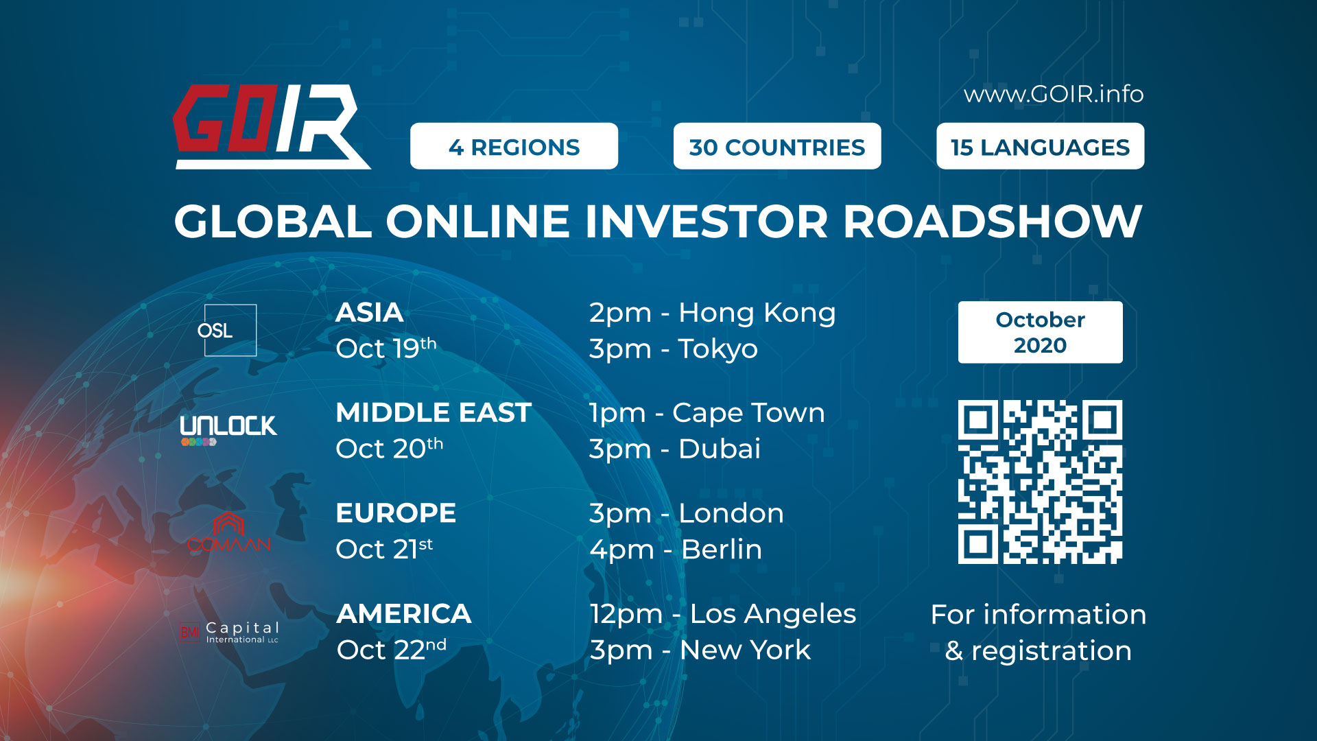 Global Online Investor Roadshow – October 2020 organized by Coinstreet Partners